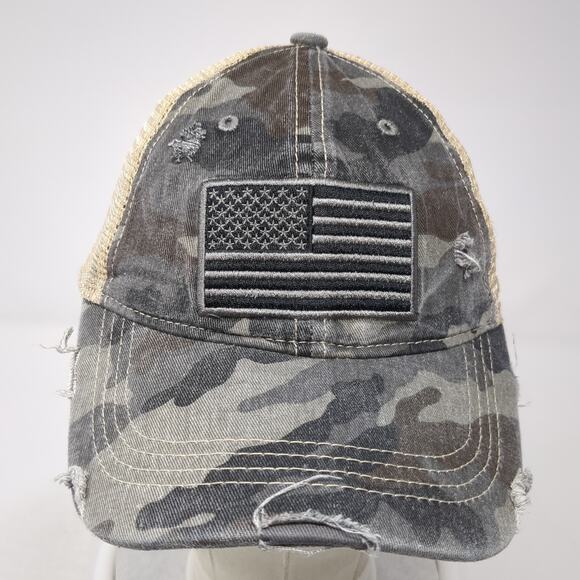 USA Flag Trucker Cap Multicolor One Size Adjustable Mesh Distressed Camouflage - Picture 2 of 10